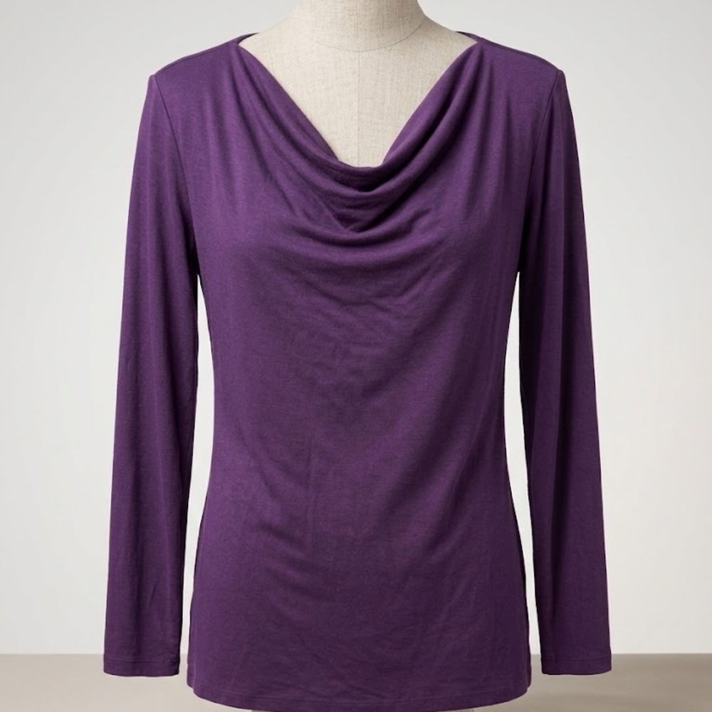 Universal Standard Size L (3X, 20/22) Purple Drape-Neck Long Sleeve Top